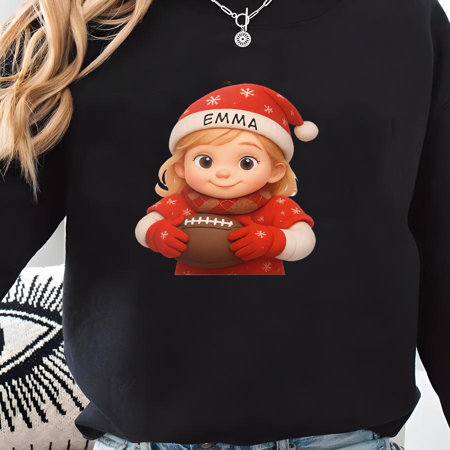 Personalized Girl's Football Christmas Ornament, Ceramic Ornament Xmas, Football Player Ornament, Christmas Tree Decor, Stocking Stuffer Sweatshirt