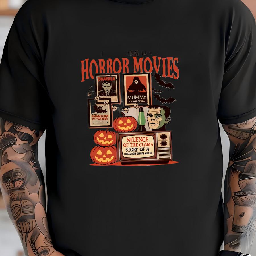 Halloween Horror Movies Sweatshirt, Love Horror Movies Shirt, Horror Movie Lovers Gift, Cute Women Halloween Gift T-shirt