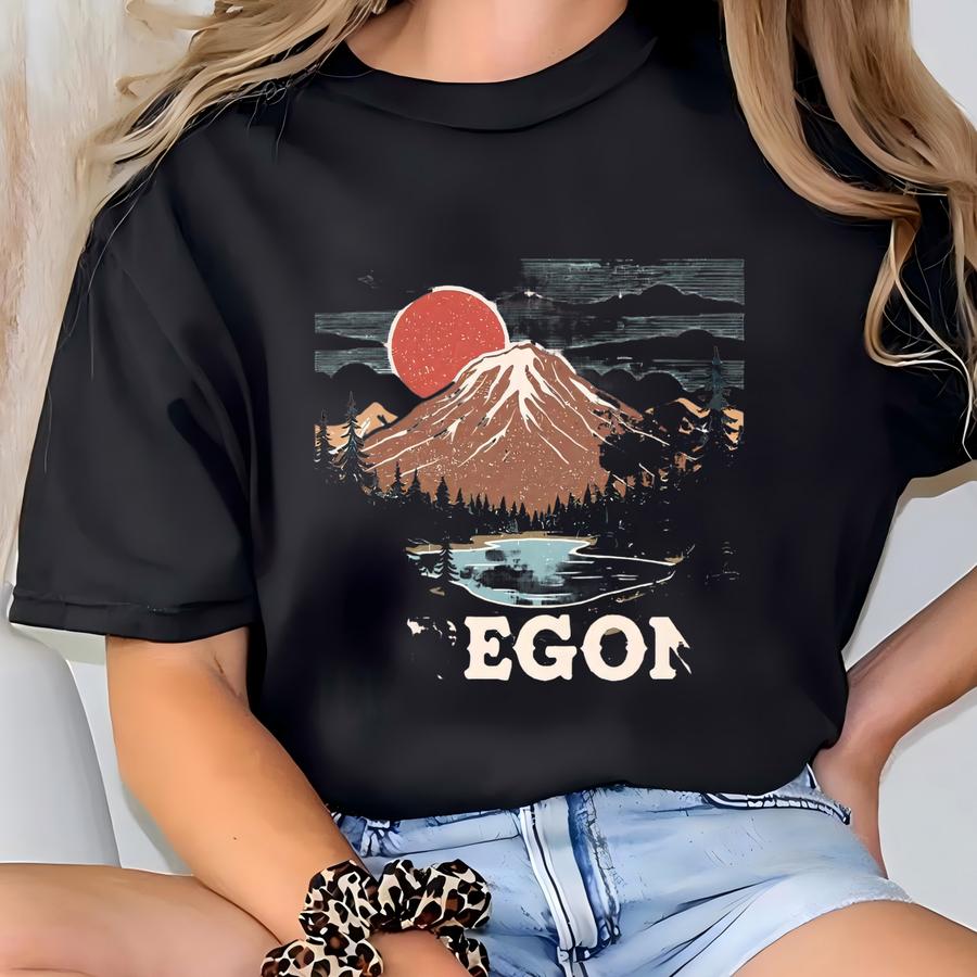 Retro Mountain Hoodie: Pacific Northwest Nature T-shirt