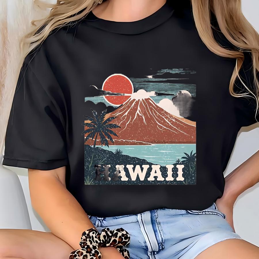 Vintage Hawaii Hoodie: Island Palm Tree Sunset Graphic T-shirt
