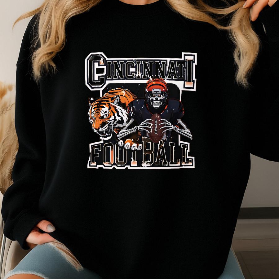Cincinnati Football Fan Gift T-shirt Skeleton Player Cinci Sports Apparel Sweatshirt