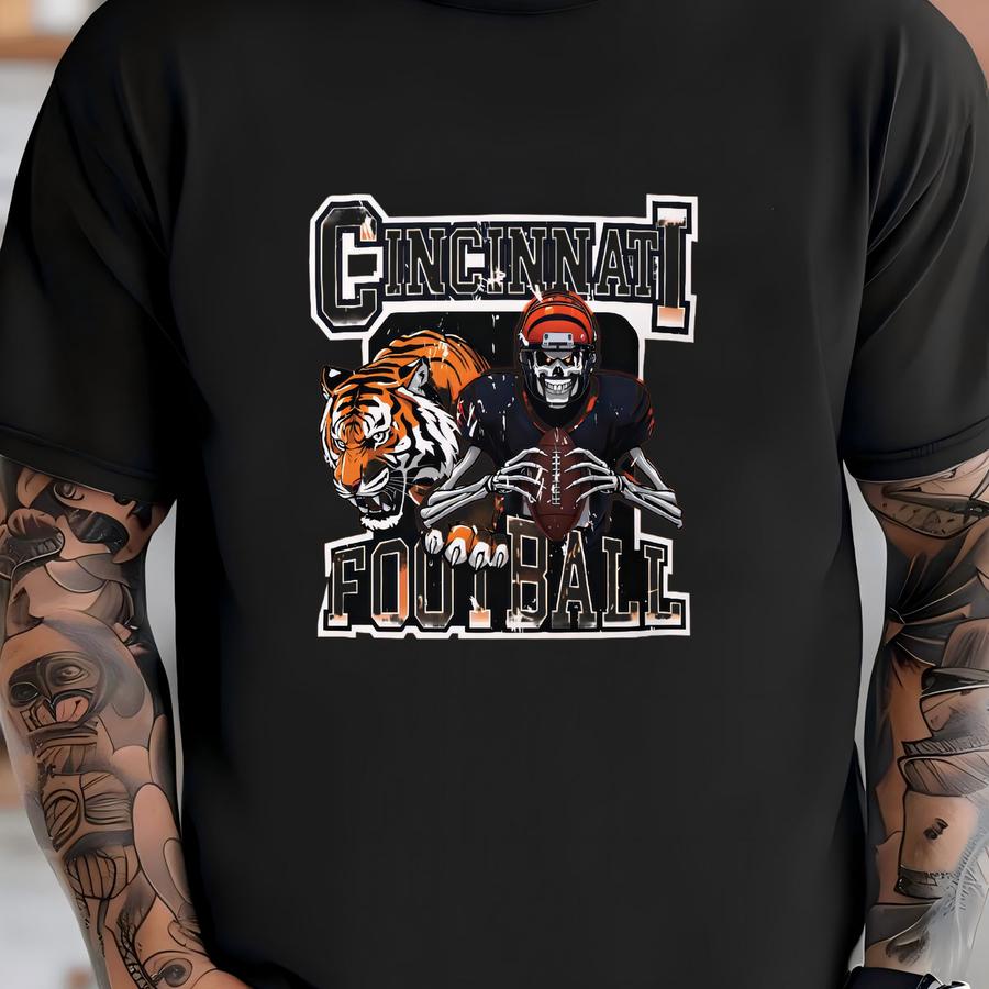 Cincinnati Football Fan Gift Hoodie Skeleton Player Cinci Sports Apparel T-shirt
