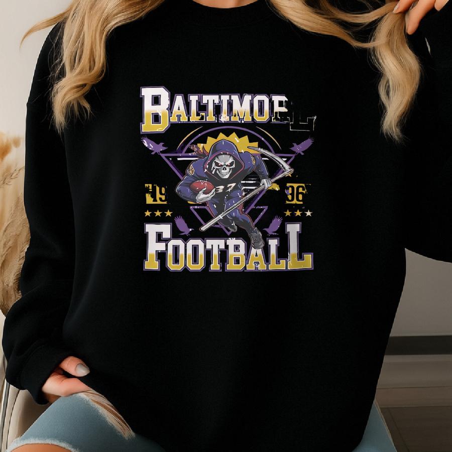 Baltimore Football Fan Gift T-shirt Skeleton Player Dmv Sports Apparel Sweatshirt