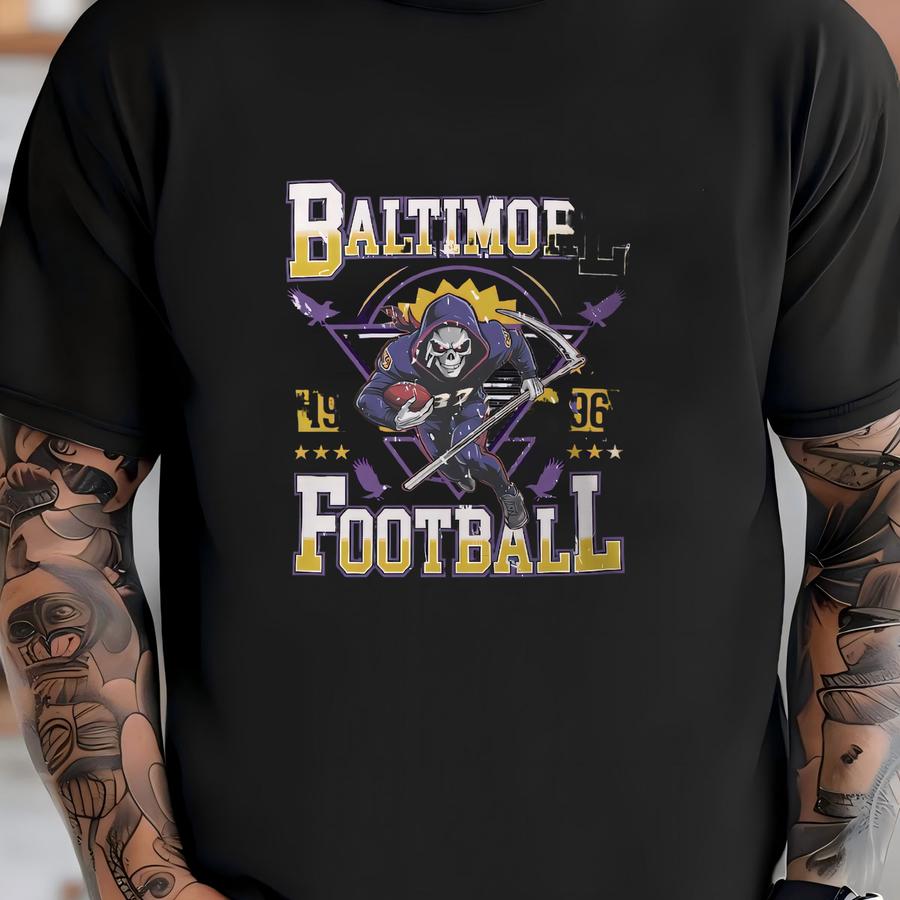 Baltimore Football Fan Gift Hoodie Skeleton Player Dmv Sports Apparel T-shirt