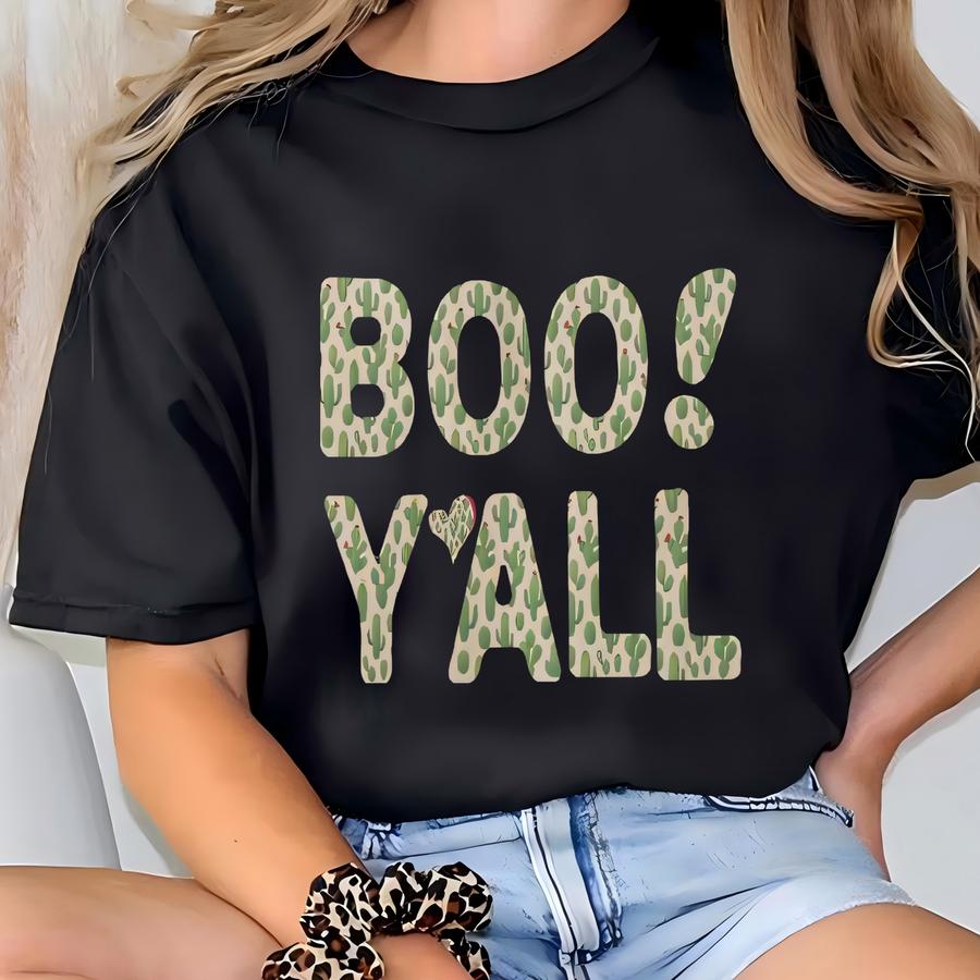 Boo Yall Shirt | Cactus Print Western Halloween Tee | Southern Country Fall Hoodie T-shirt