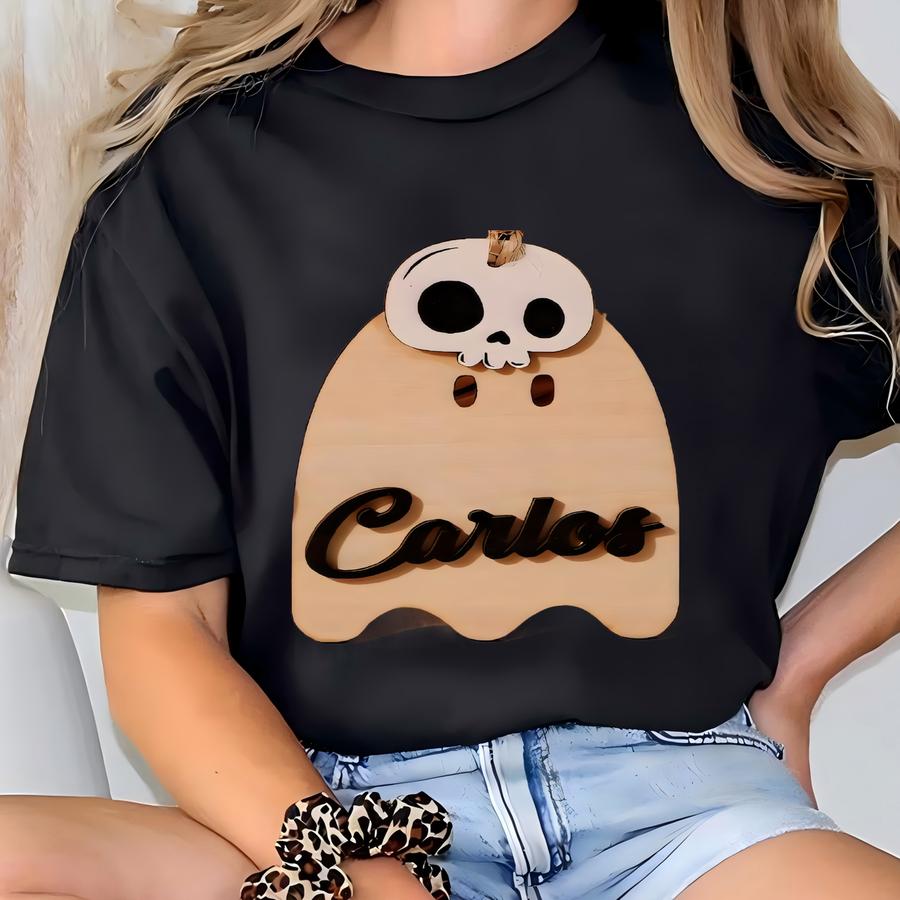 Custom Halloween Trick Or Treat Name Tag, Halloween Basket Decor, Boo Basket Tag, Halloween Ornament, Ghost Tag, Pumpkin Name Tag T-shirt