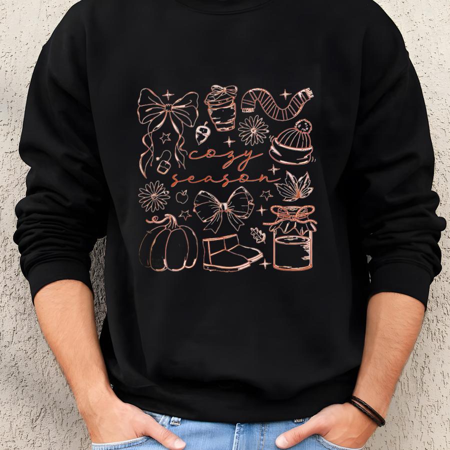 Cozy Season Fall T-shirt: Pumpkin Coffee Graphic Tee Sweatshirt