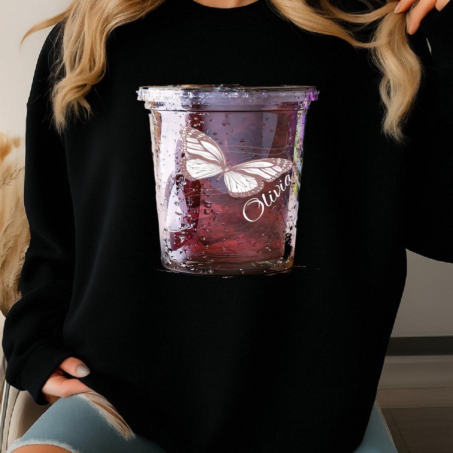 Customizable Butterfly Acrylic Tumbler: Reusable Straw Cup, 16oz Sweatshirt