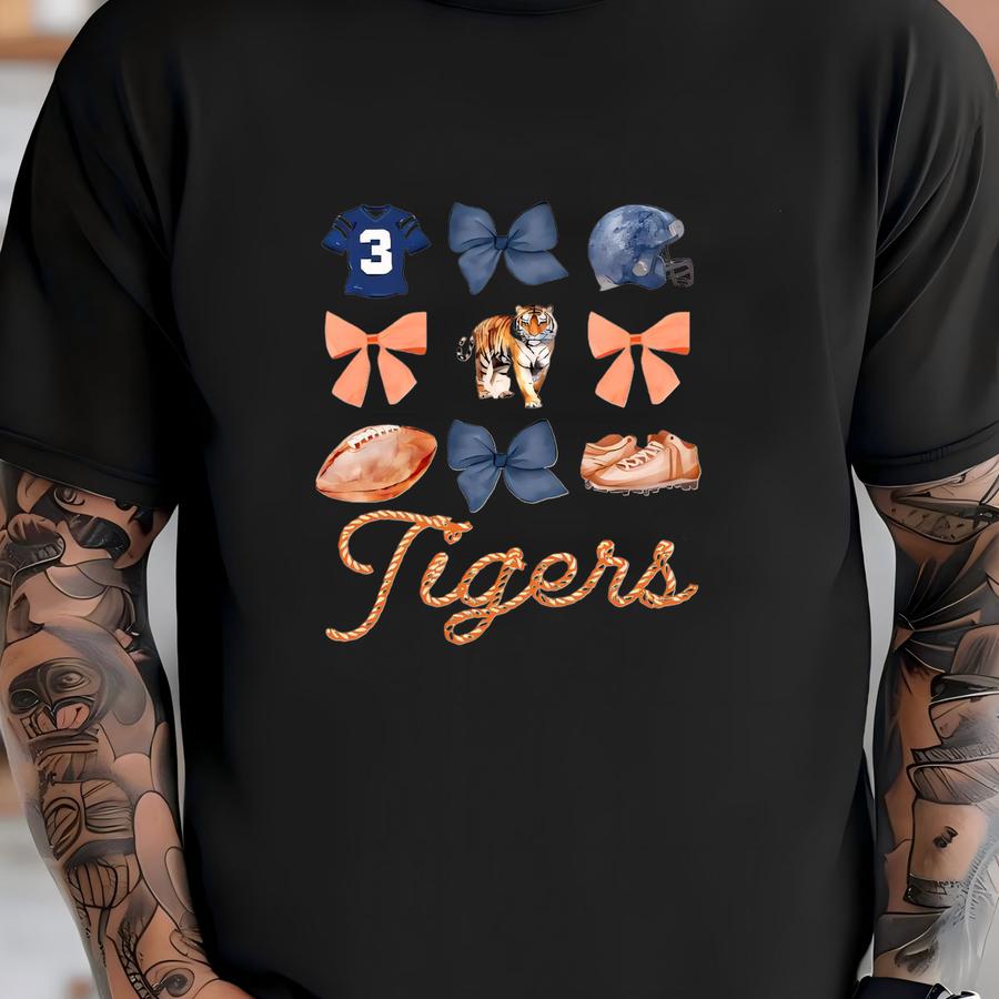 Kids Tigers Football Bow Shirt: Game Day School Spirit T-shirt