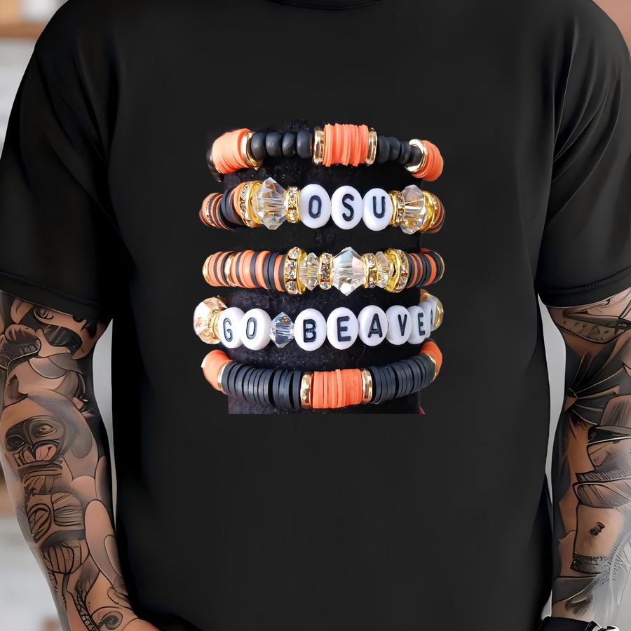 Full Stack State Inspired Game Day Team Heishi Stacking Bracelets Osu T-shirt