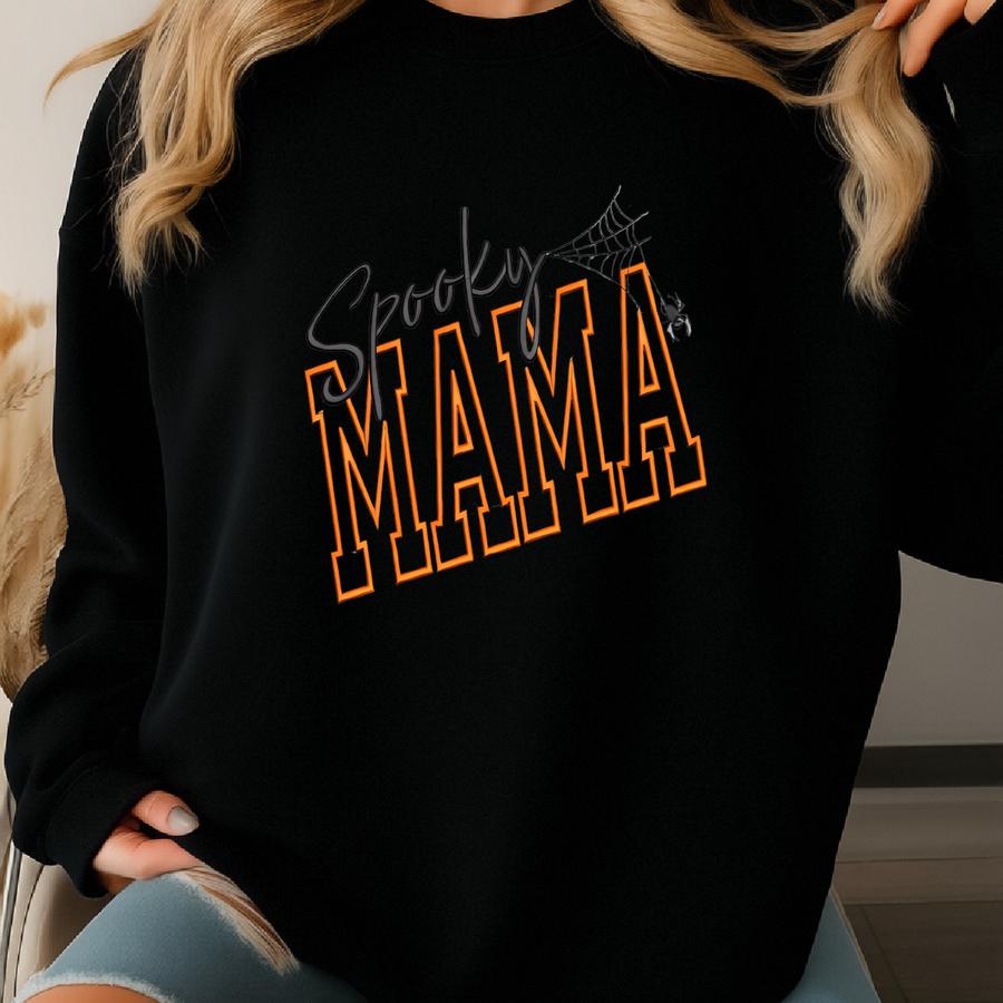 Spooky Mama Halloween Sweatshirt - Custom Kids Name Sve Sweatshirt