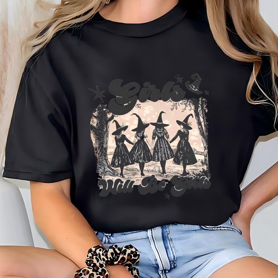 Girls Will Be Girls Vintage Sweatshirt, Halloween Witch Outfit T-shirt
