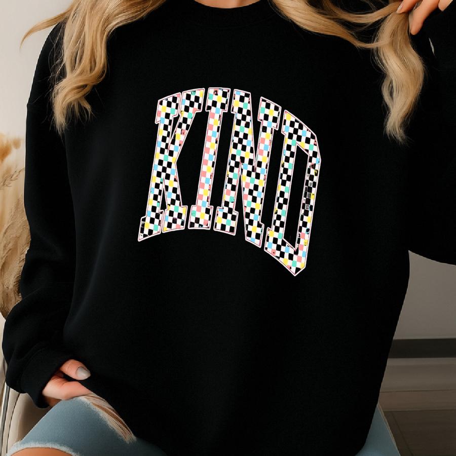 Checkered Kind Shirt, Positive Message Tee, Inspirational T-shirt, Kindness Matters Gift, Varsity Style Kindness Tshirt Sweatshirt