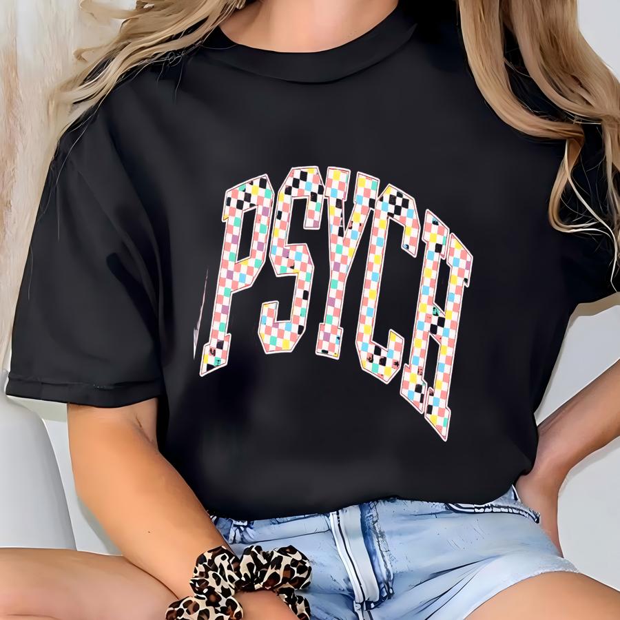 Checkered Psych Shirt, Psychology Student Tee, Mental Health Awareness Tshirt, Varsity Style Therapist Gift, Psychologist Tee T-shirt