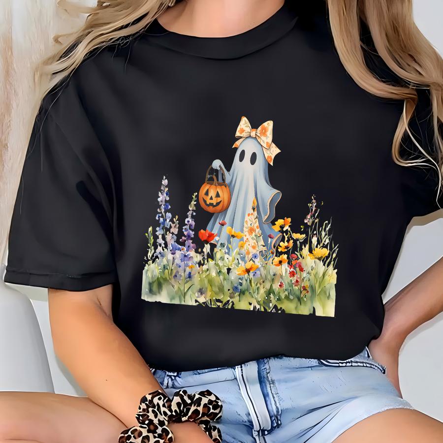 Ghost Wildflowers Shirt: Spooky Fall Halloween Tee T-shirt