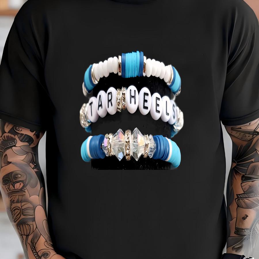 Three Stack North Carolina Tar Heels Heishi Bracelet Stack: Game Day Team Spirit T-shirt