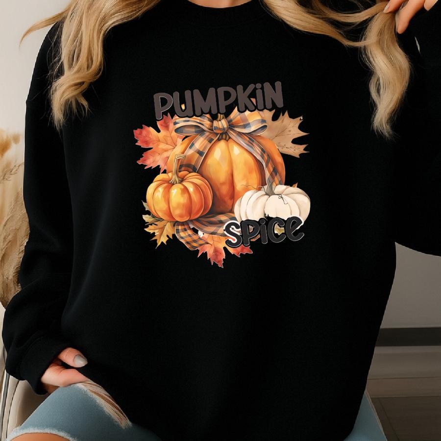 Gildan Pumpkin Spice Crewneck Sweatshirt Unisex Shirt, Coquette Bow Sweater, Halloween Plus Size Oversized Shirt, Trick Or Treat Tee Sweatshirt