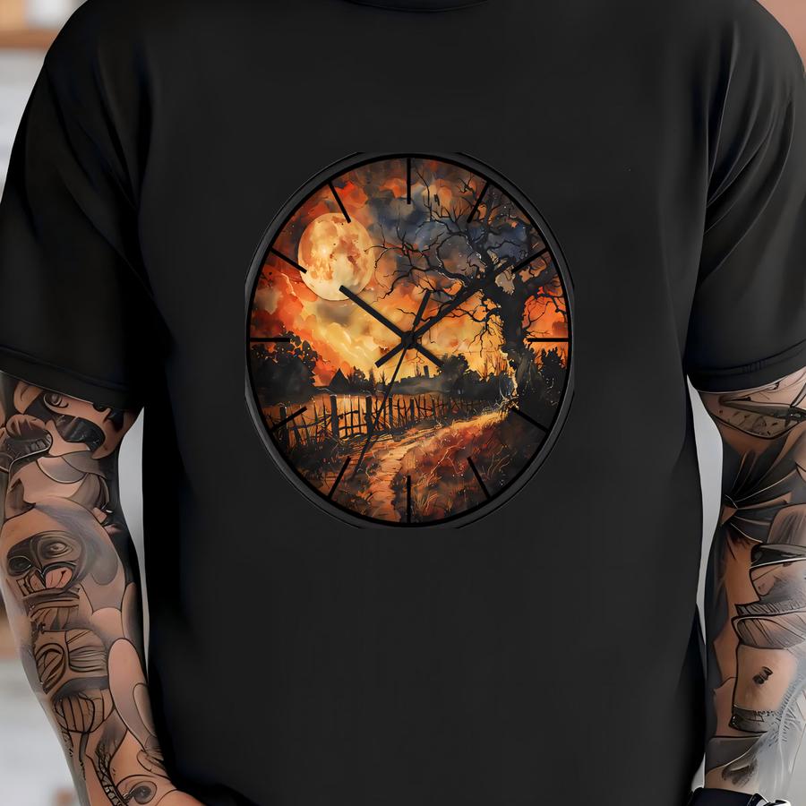 Spooky Halloween Clock Witchy Tree Moon Nature Autumn Fall Wall Art Decor 10 Inch Battery Operated Wood Wall Clock Housewarming Gift Idea T-shirt