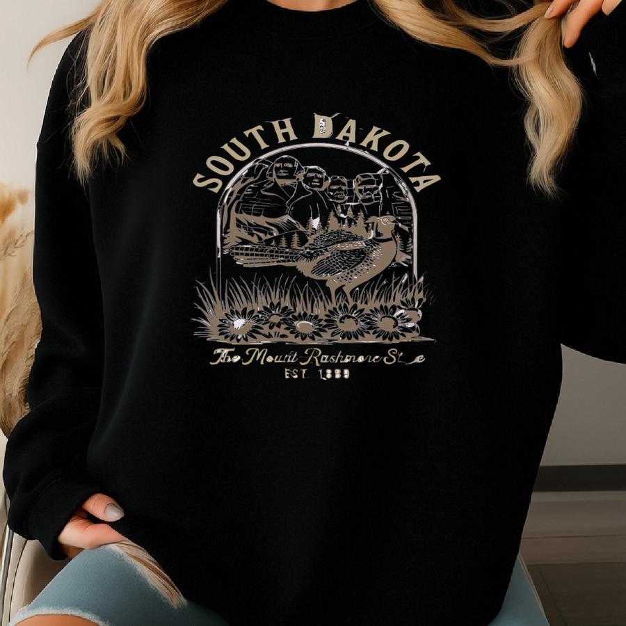Retro State Of South Dakota Quail Sweatshirt Graphic Neutral Unisex Christmas Gift, Winter Apparel Tourist Travel Sweatshirt Sweatshirt