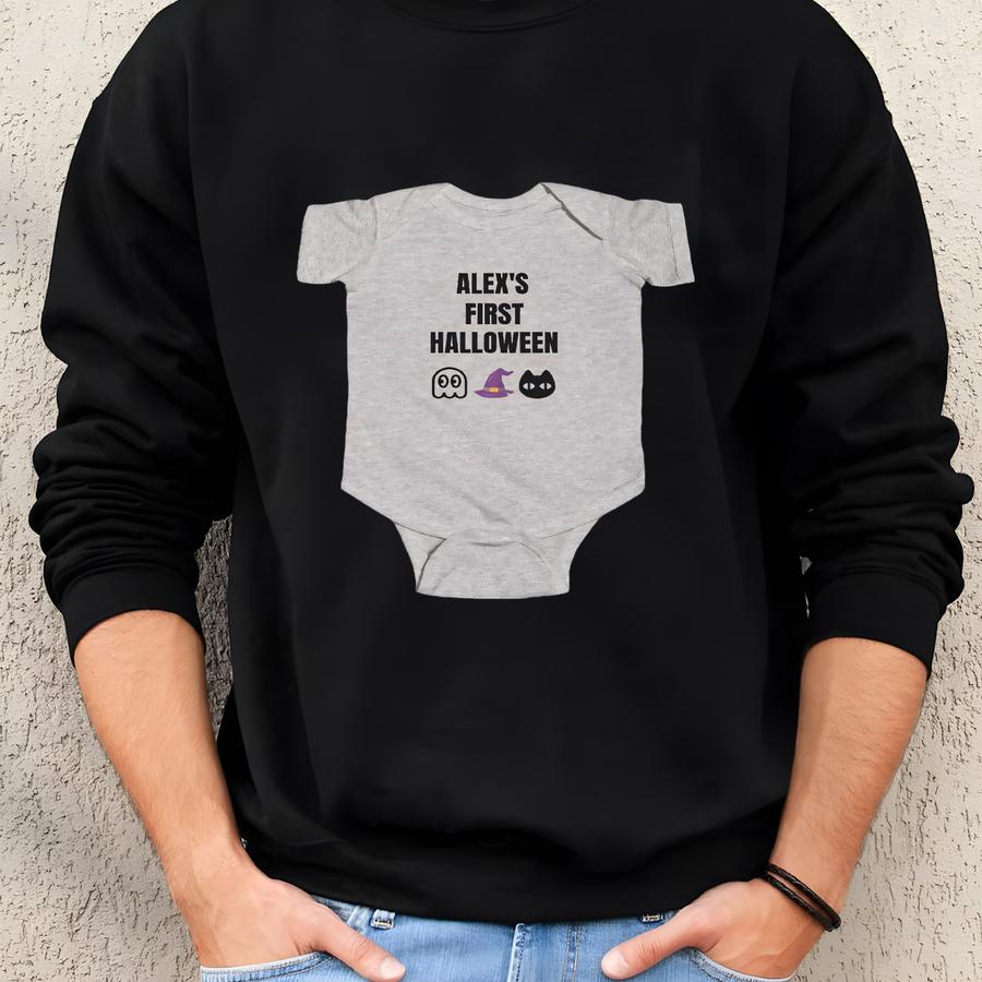 Custom First Halloween Bodysuit: Ghost, Witch Hat Cat Design Sweatshirt
