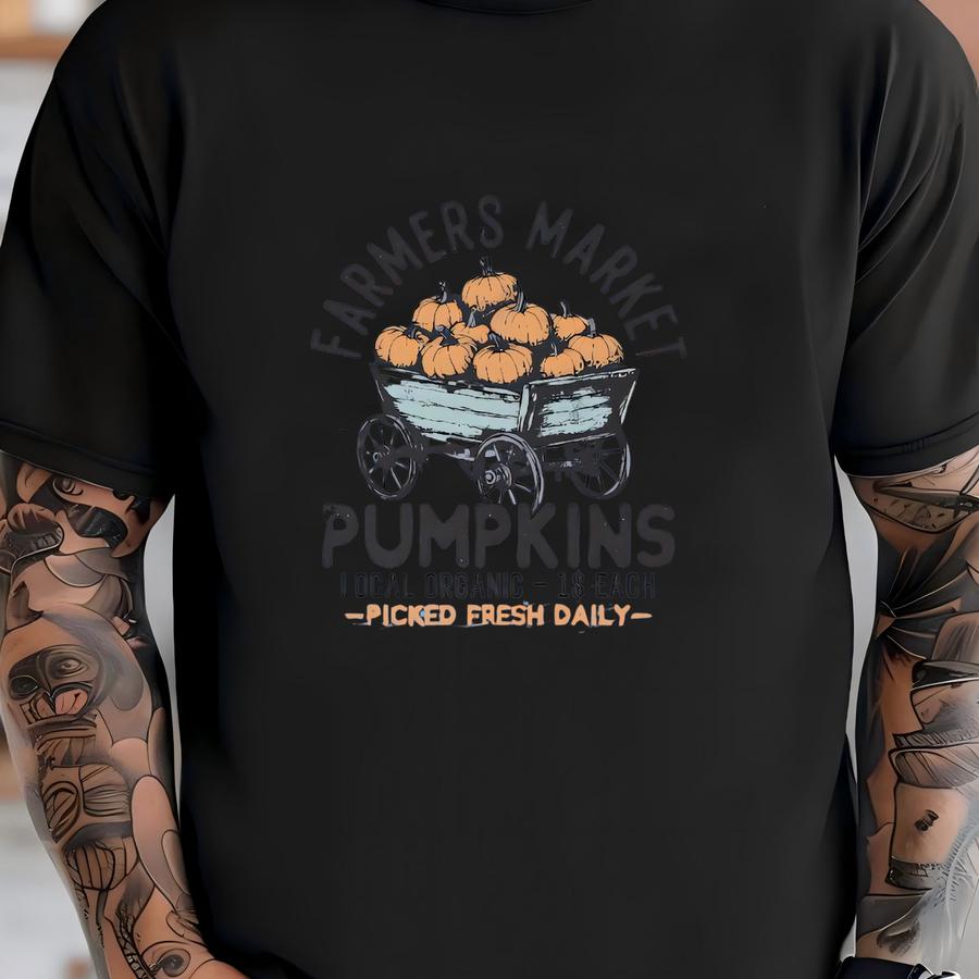Retro Farmers Market Pumpkin Long Sve Shirt, Autumn Vibes, 12488 T-shirt