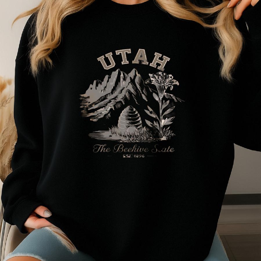 Retro State Utah Beehive Beekeeper Mountain Minimal Sweatshirt Graphic Neutral Unisex Christmas Gift Winter Apparel Tourist Travel Sweatshirt