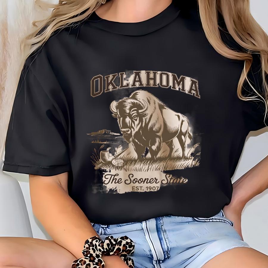 Retro State Of Oklahoma Buffalo Sooner State Minimal Neutral Vintage Style Sweatshirt Unisex Heavy Blend™ Crewneck , Tshirt T-shirt