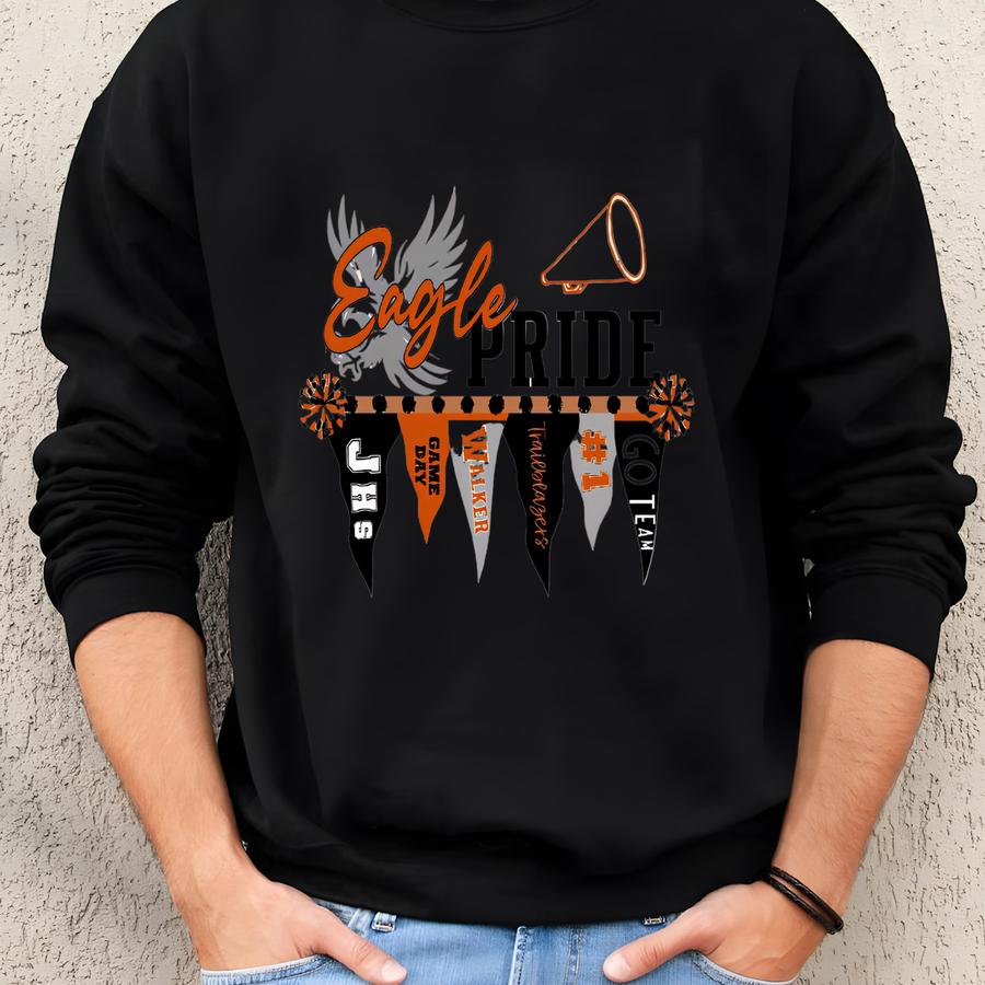 Personalized High School Sports Tee, Pennant Banner Flag Shirt, Custom School Pride Mascot Sweatshirt, Custom Spirit Tee, School Mascot Sweatshirt