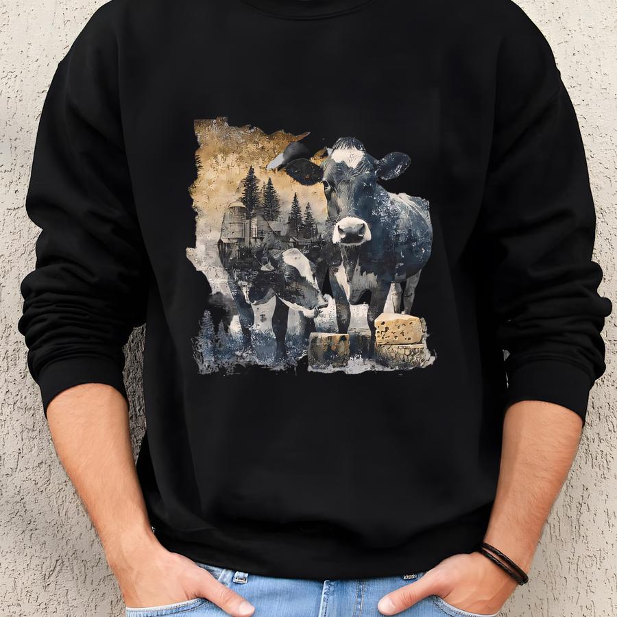 Rustic Farm Cow T-shirt: Vintage Homestead Graphic Tee Sweatshirt