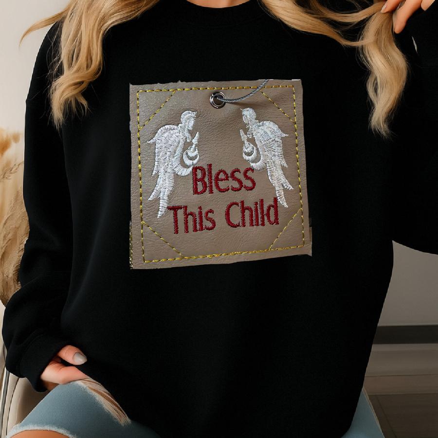 Bag Tag, Diaper Tag, Bless This Child, Guardian Angel, Genuine Italian Leather Sweatshirt