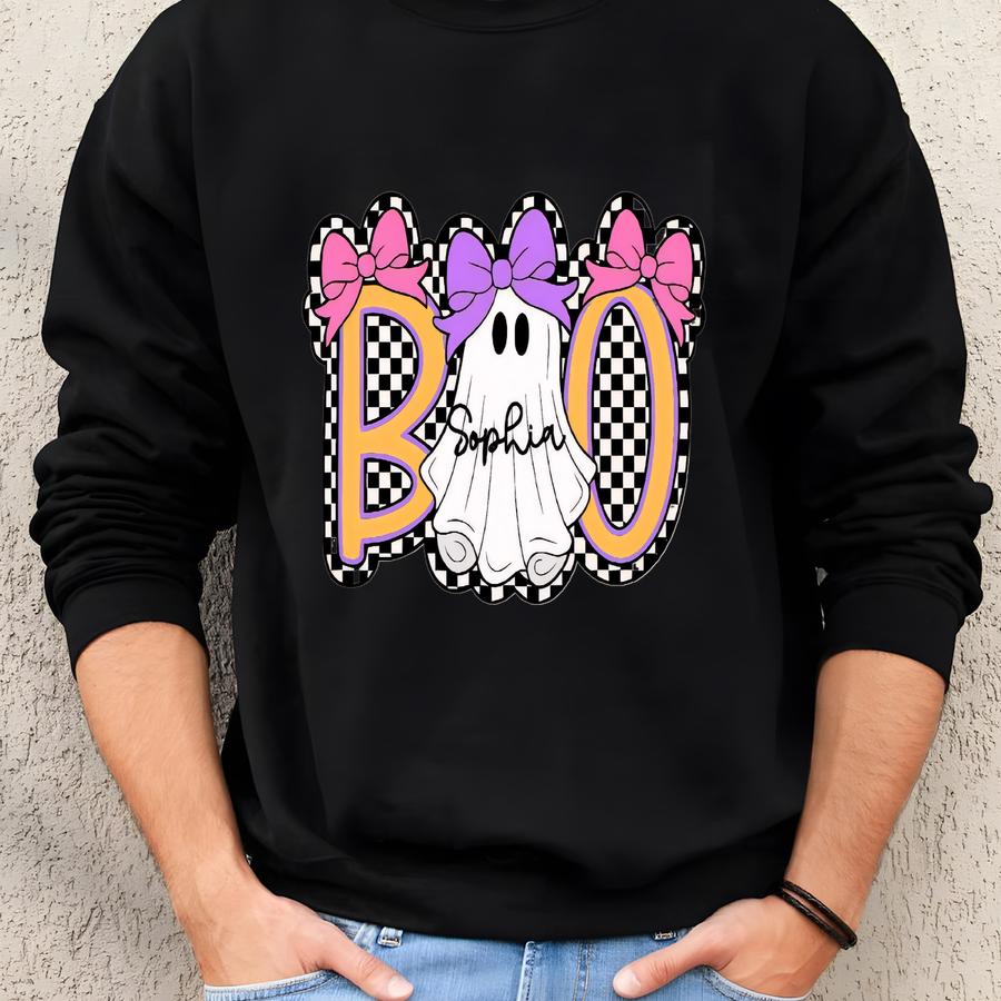 Personalized Girls Halloween Shirt Girls Ghost Name Toddler Shirt Custom Retro Halloween Natural Girls Tee Toddler Fall Girls Boo Shirt Sweatshirt