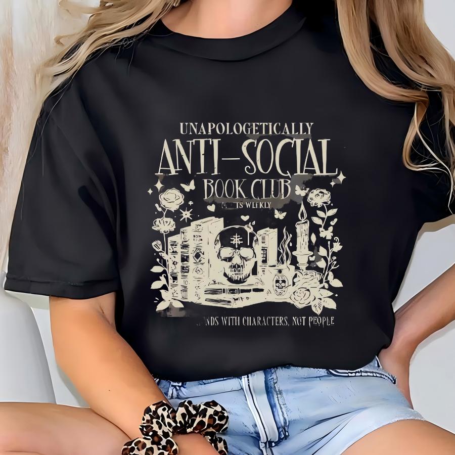 Anti-social Book Club Sweatshirt For Introverted Romance Reader, Vintage Distressed Reading Hoodie, Bookish For Book Lover Gift T-shirt