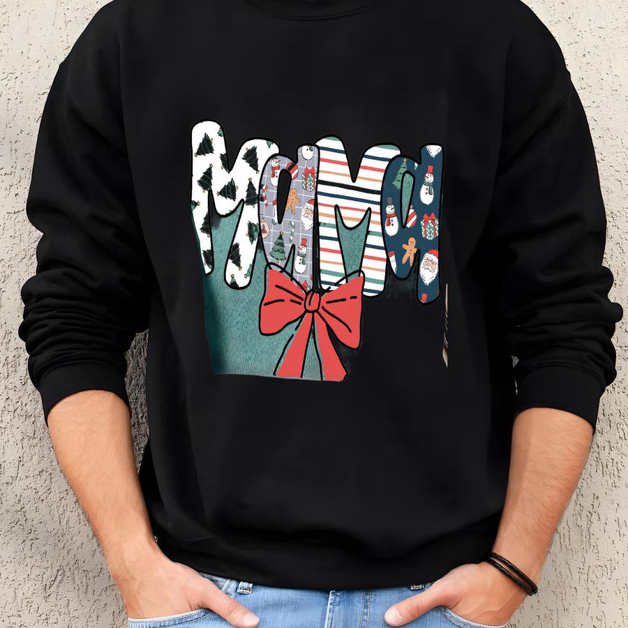 Mama Christmas Shirt Mama Holiday Tee Gift For Mom Xmas Tshirt Cute Mama Christmas Bow T Shirt For Mama Coquette Sweatshirt Sweatshirt