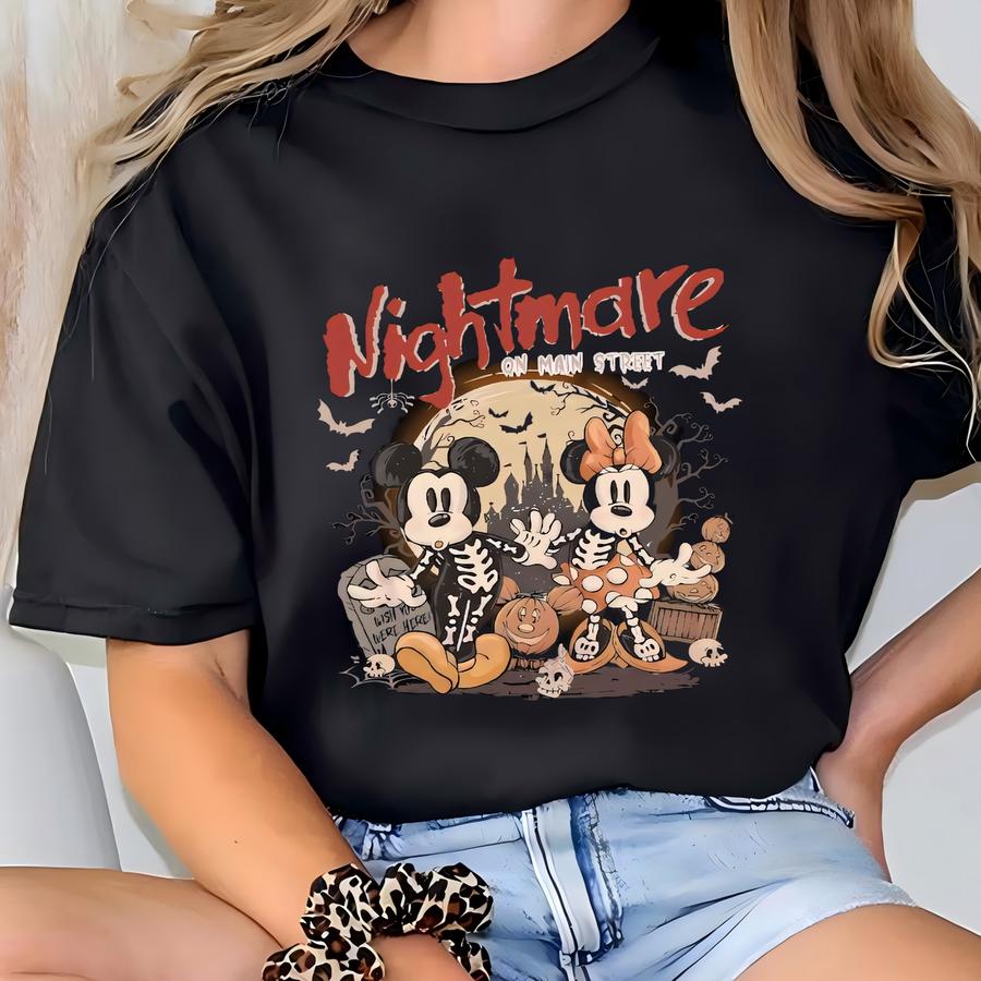 Vintage  Skeleton Nightmare On Main Street Shirts, Trip Halloween 2025 Shirts,  Skeleton Halloween Shirts T-shirt