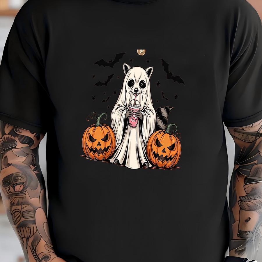 Cute Raccoon Ghost ® Shirt, Retro Halloween Shirts, Spooky Season Gift, Raccoon Halloween Shirt,pumpkin Fall Tee,halloween Tee T-shirt