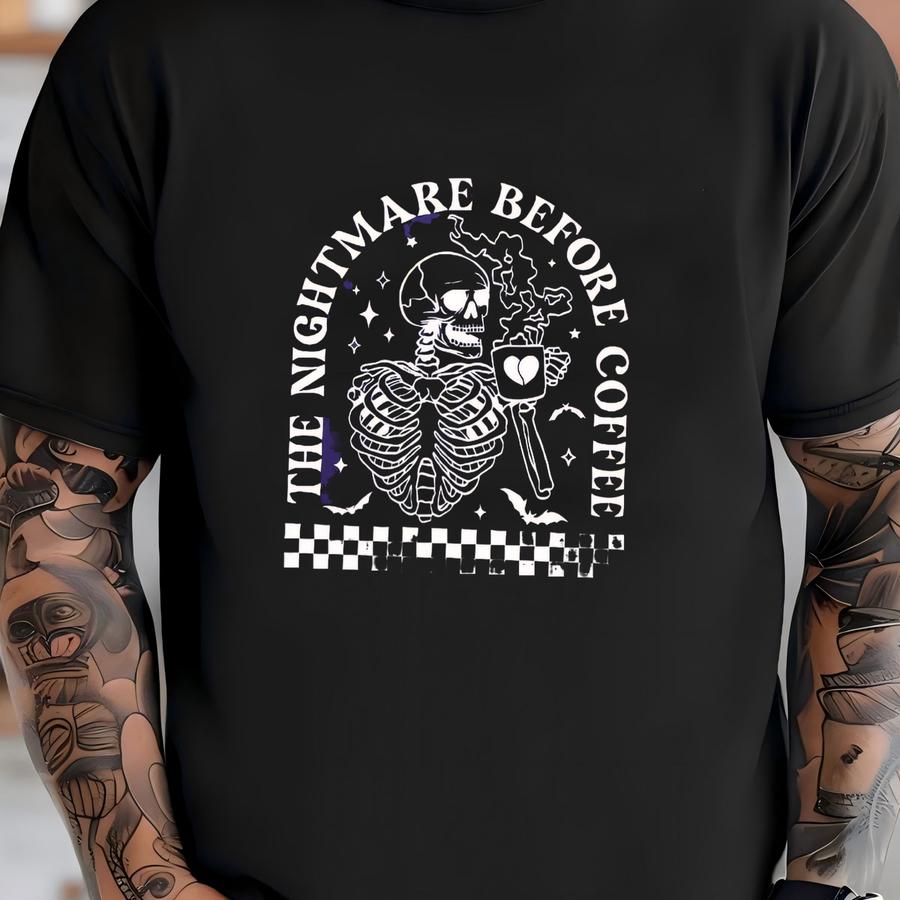 Spooky Coffee Lover Halloween Sweatshirt, Funny Halloween Sweatshirt, Funny Coffee Sweatshirt, Coffee Humor Crewneck, Skeleton Coffee Top T-shirt