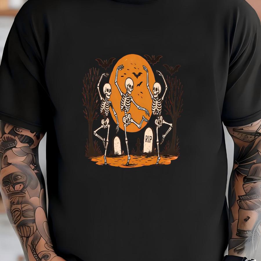Dancing Skeletons Halloween Sweatshirt: Retro Spooky Season  T-shirt