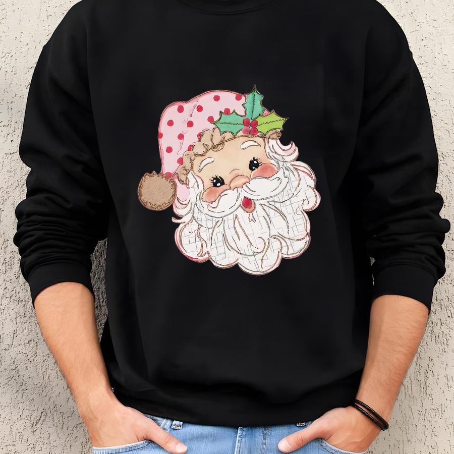 Santa Christmas Sweatshirt, Funny Christmas Sweater, Retro Santa Christmas Sweater,girls Christmas Sweater,pink Santa Crewneck,santa Sweater Sweatshirt