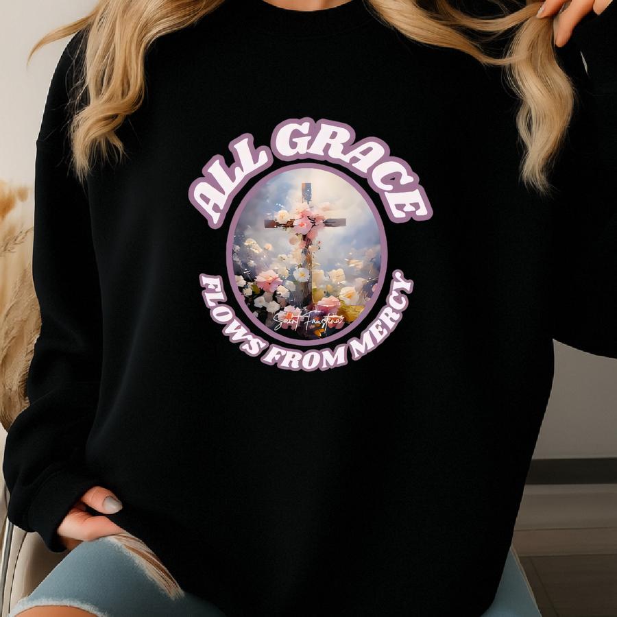 Saint Faustina T-shirt: Divine Mercy, Catholic Women's Apparel Sweatshirt