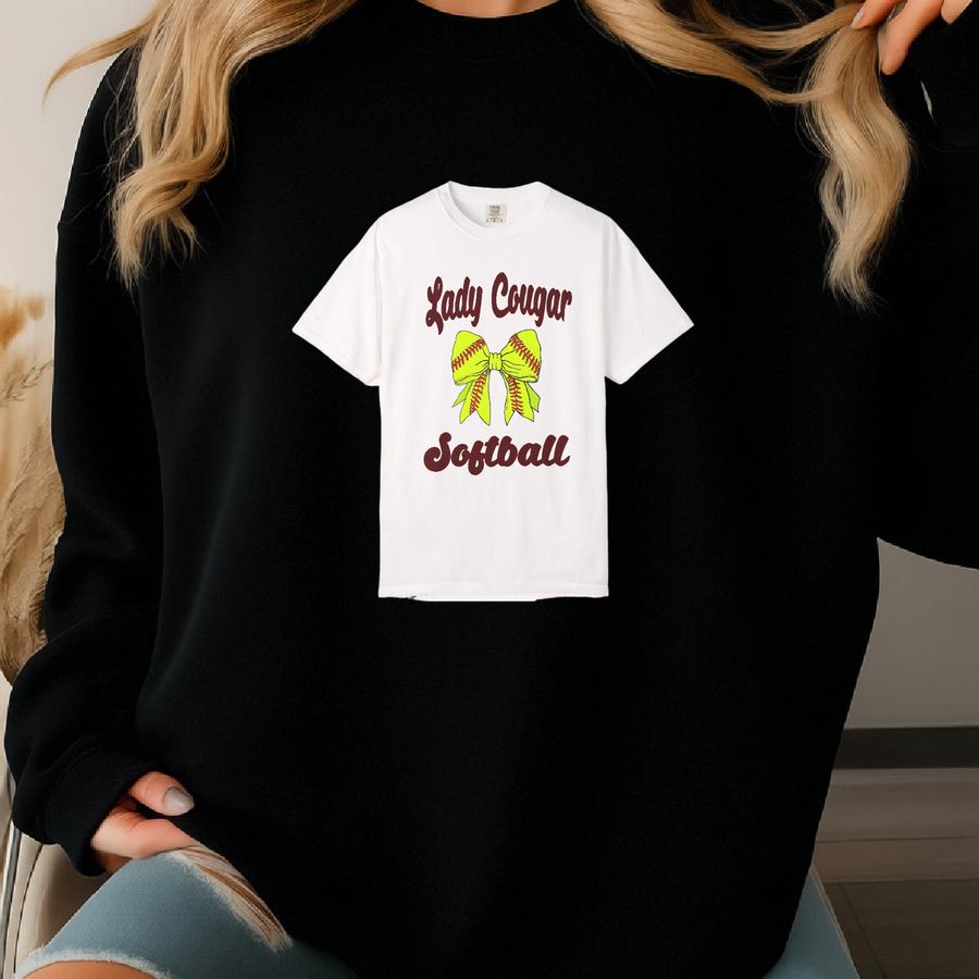 Lady Cougar Softball T-shirt, Unisex Garment-dyed Tee, Sports Apparel, Team Spirit Shirt, Softball Fan Gear, Gift For Players Sweatshirt