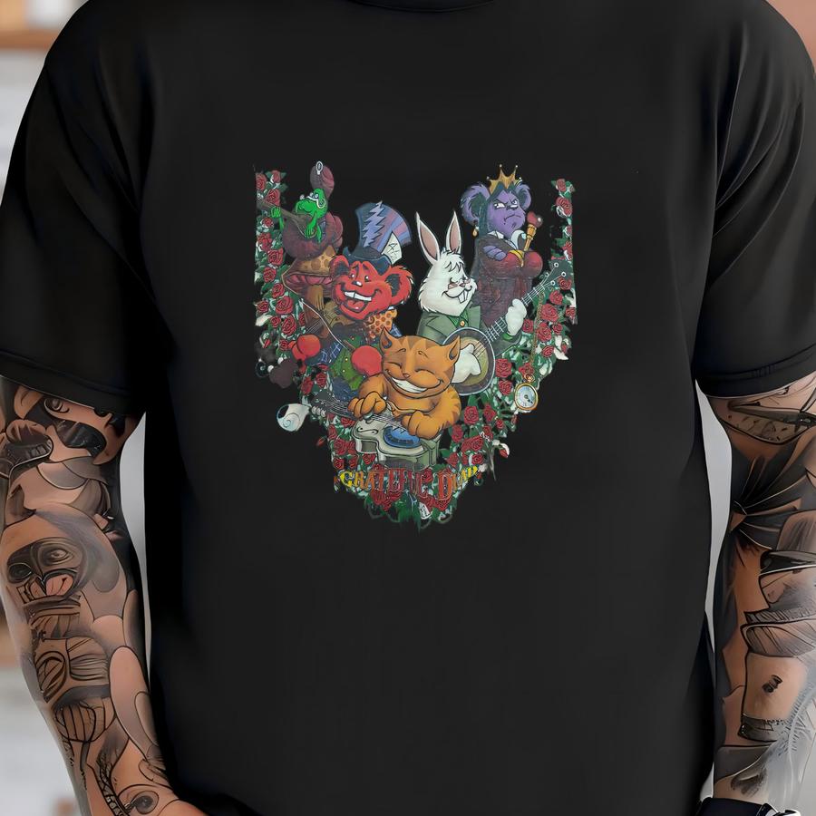 Vintage 2000s Liquid Blue Grateful Dead Wonderland Jam Band Steal Your Face Tie Dye Animal Graphic Band Tee Shirt (size Adult Medium) T-shirt