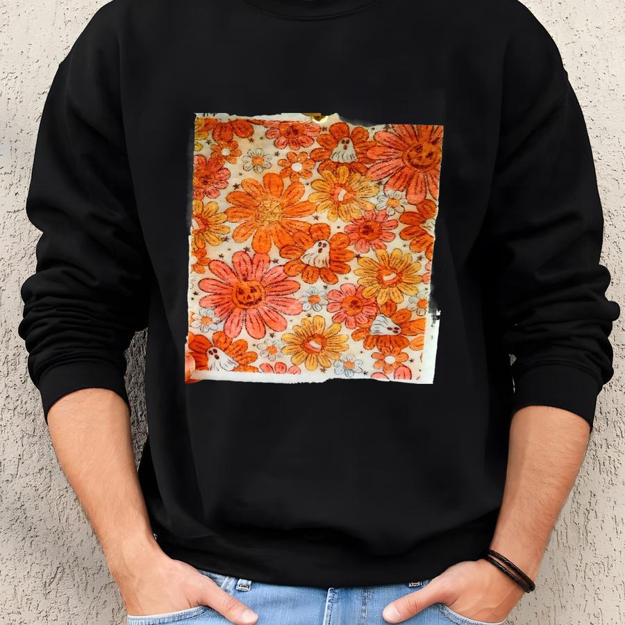 Floral Ghost Car Air Freshener: Spooky Autumn Charm Sweatshirt