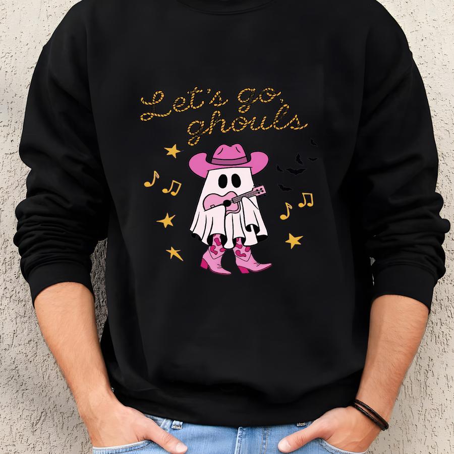 Country Western Cowgirl Ghost Shirt, Funny Halloween Southern Girl Saying Let's Go Girls, Cowboy Boots Hat Cute Ghost Tee For Fall Season Sweatshirt