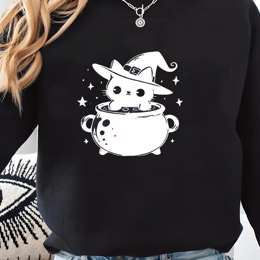 Kawaii Witch Cat Hoodie – Spooky Halloween Pullover Sweatshirt