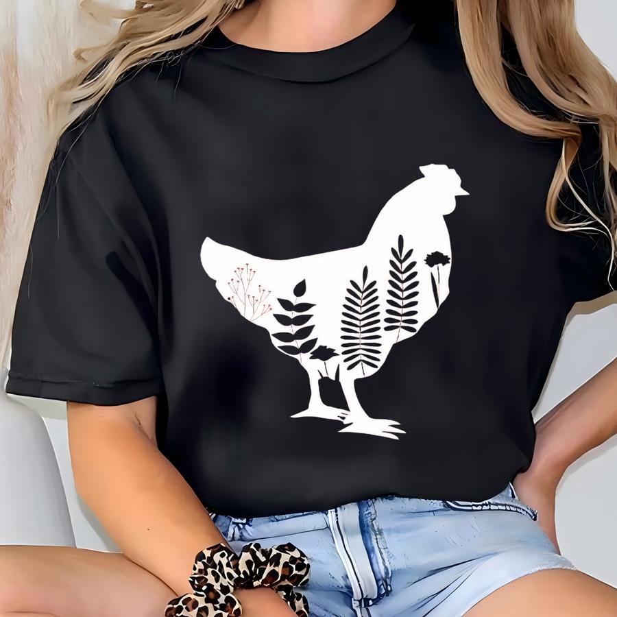 Chicken Shirt, Floral Chicken Shirt, Chicken Lover Tee, Gift For Chicken Lover, Women Country Shirt, Animal Lover Gift, Farm Life Tshirt T-shirt
