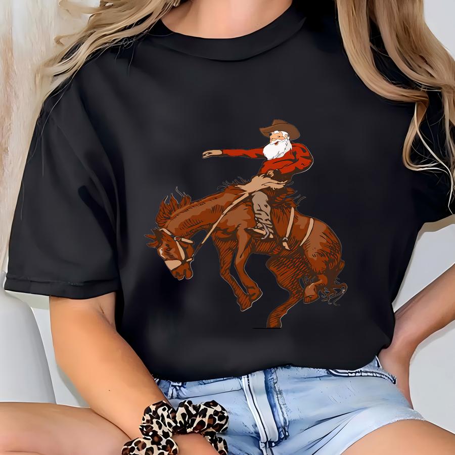 Cowboy Santa Riding Horse Shirt – Western Christmas Hoodie, Hoodie, Sweatshirt, Long Sve, Holiday Country Gift – Skuc50 T-shirt