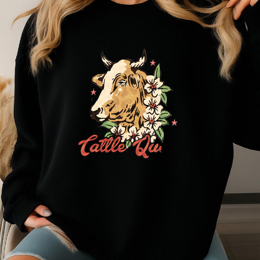 Cattle Queen Cow Shirt – Western Floral Cow Head T-shirt Hoodie Sweatshirt Long Sve – Ranch Rodeo Gift For Her Country Girl Style Skuc 73 Sweatshirt