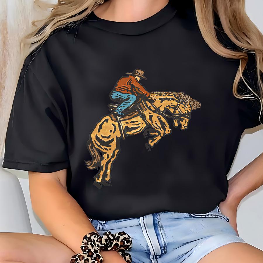 Cowboy Bucking Horse Rodeo Western Hoodie Hoodie Sweatshirt Long Sve Ranch Country Gift For Him Her Skuc 65 T-shirt