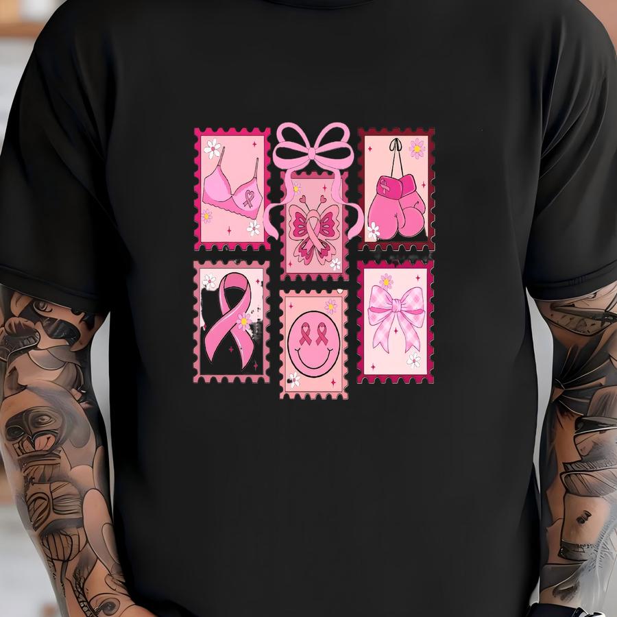 Breast Cancer Postage Stamps Shirt, Breast Cancer Awareness Shirt, Cancer Fighting October Tee, Cancer Survivor Hoodie, Breast Cancer Gift T-shirt