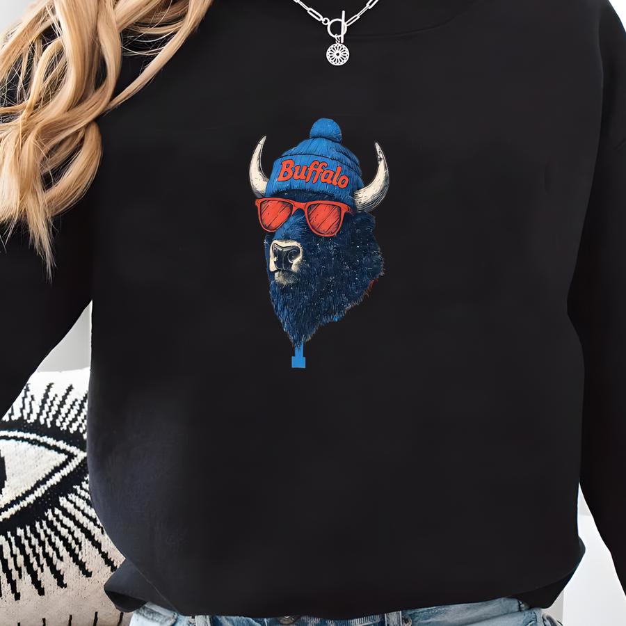 Buffalo Football Mascot Sweatshirt, Bills Spirit Animal, Buffalo Gameday Tee, Tailgate Sport Gear, Unisex Buffalo Fan Gift Apparel, Kid Crew Sweatshirt